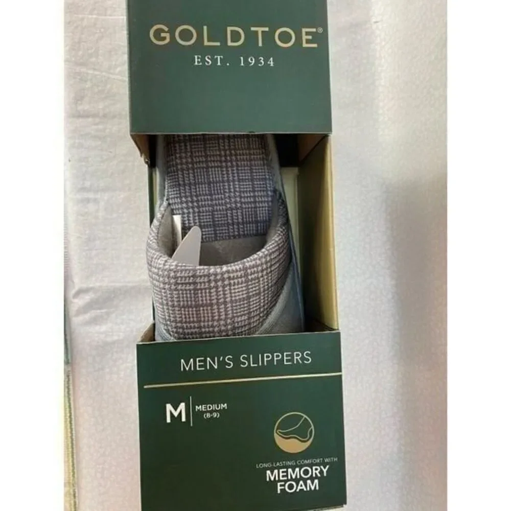 GOLDTOE Men's Size Medium (8-9) Gray Memory Foam Slippers.
